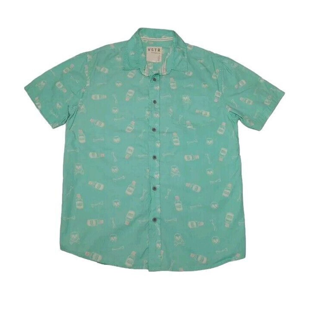 VSTR‎ Premium Men's Large Shirt Poison Skull Bones Button Up Short Sleeve